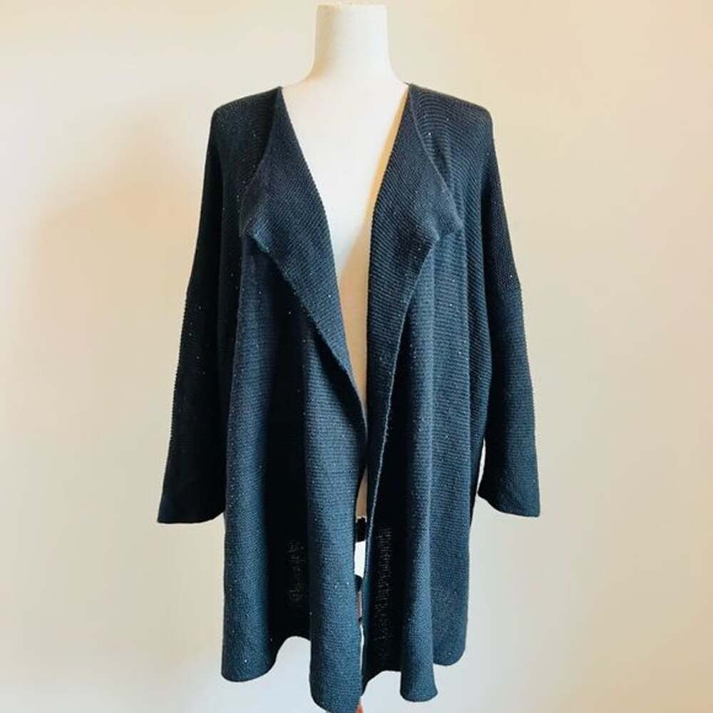 Eskandar Open Front Oversized Black Cardigan Lagenlook One Size